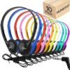 MUMSTHT Bulk Kids Headphones for School Classroom 10 Pack,Wired On-Ear Earphones Perfect for Students Children Chromebook Computer Laptop 3.5mm Jack(YS102 10 Mixed)