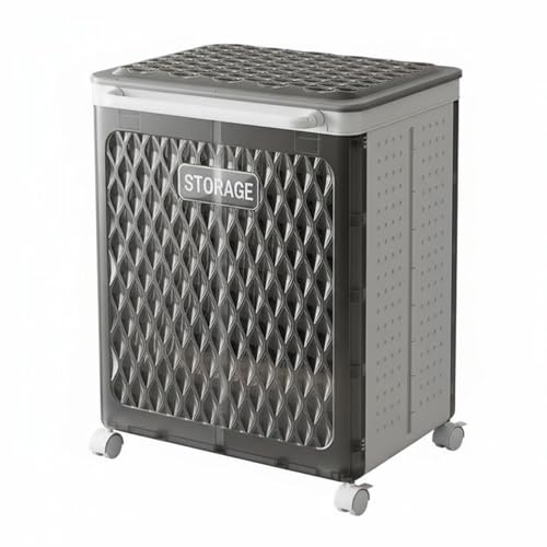 Mupingfenglan Folding Laundry Basket Laundry Hamper Storage Cart With Double Compartment Ventilated PP Body Folding Rolling Design With Lid And Wheels suitable for, Black, Tall