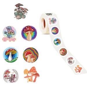 Mushroom Stickers (500 PCS), 8 Graphic Half-Conscious Colorful Plant Decal Rolls Self-Adhesive Seals for Water Bottle Laptop Scrapbook for Party Supplie Decoration Favor