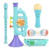 Musical Toys for 2 3 Year Old Boy Girl Birthday Gifts, 5 in 1 Montessori Musical Instruments for Toddlers 2-4 with Trumpet/Microphone/Flute/Harmonica, Preschool Learning Toys for Baby 18+ Months