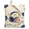 Music Lover Headphones Vinyl Records Fanciful Canvas Tote Bag 13x15 Inch