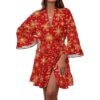 MXNPKUR Women's Ruffle Trim Wrap Robe,Long Sleeve Belted Sleepwear 5X-Large
