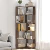 MYEYPEL 65" L‑Shaped Modern Display Shelves, Display Storage Bookcases with Anti‑Drop Baffles, Book Storage for Home Office Hallway, Dark Brown