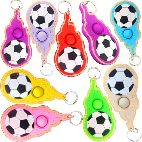 mypush popo 24 Packs Sport Soccer Students Gifts Bulk Rainbow Fidgets Keychain Gifts from Teacher, Mini Pop Holiday Classroom Prize Party Favors for Kids