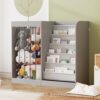 NACHES 2 in 1 Kids Bookshelf, Ball Storage Rack with Toy Storage Net and 5 Shelves, Wooden Montessori Kids Storage Shelf, Ball Organizer for Kids Bedroom, 90x34x80cm (Grey)