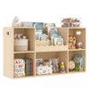 Naches Wood Montessori Shelf with 3-Tier Scalloped Kids Bookshelf Toddler Toy Cube Storage Cabinet Organizer Child Book Rack Baby Front Facing Bookcase 5 Section for Playroom Nursery Classroom Daycare