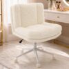 Nahenduo 26.4" Wide Seat Vanity Chair with Wheel, Faux Alpaca Criss Cross Chair (Cream)