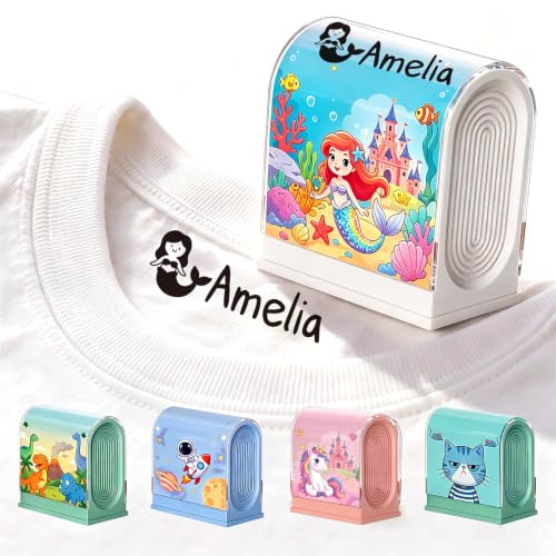 Name Stamp for Clothes, Personalized Kids Name Stamp, Custom Stamp for Kids with Black White Red Waterproof Ink, School Uniforms, Daycare Labels, Laundry, Bags, Lunch Boxes, Paper, School (Green)