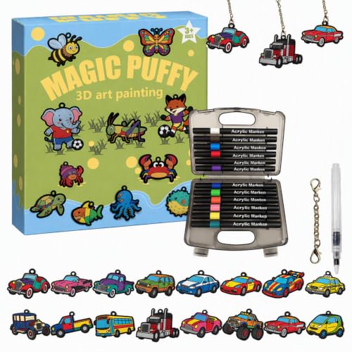 NANJUNTECH 3D Art Craft Magic Puffs Paint Kit -16 Pack DIY Magic Foam Texture Painting Art Kit ,Mess-Free Paint by Number Craft for Kids Ages 4-10,Creative Gift idea for Girl and Boys