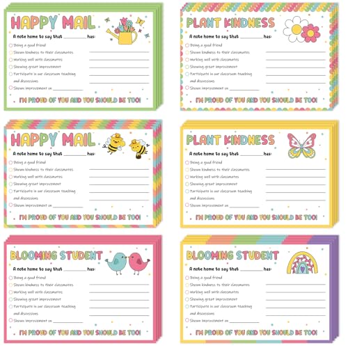 Naozinebi 60Pcs Happy Mail Teacher Notes to Parents Spring Plant Kindness Classroom Good Behavior Incentive Motivational Card Positive Postcards to Send Home for Class Preschool Elementary School