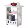 Narrow White Plastic Accent Table with Shelves Multi-Functional Nightstand or Sofa Table for Small Spaces Double-Level Design for Living Room & Bedroom