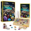 National Geographic Semi-Precious Gemstone Dig Kit for Kids - 15 Real Gems Including Amethyst, Garnet, Opal, Blue Topaz, and More, STEM Rock Collection Activity, Dig Brick, Science Kit for Kids