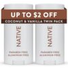 Native Deodorant Contains Naturally Derived Ingredients, 72 Hour Odor Control, Deodorant for Women and Men, Aluminum Free, Coconut & Vanilla 2.3 oz (Pack of 12)