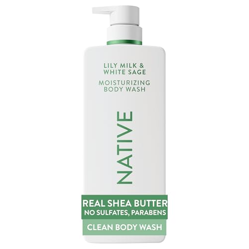 Native Moisturizing Body Wash, Clean & Gentle 24-Hour Hydration with Shea Butter, for Sensitive and Dry Skin, for Women & Men, Sulfate-free, Paraben-free, Lily Milk & White Sage, 22 fl oz (Pack of 6)