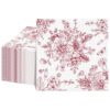 NatNarr 100 Pcs Burgundy Paper Napkins, Vintage Toile Cocktail Napkin Chinoiserie Flower Butterfly Design Decoupage Napkin for Weddind, Thanksgiving, Christmas
