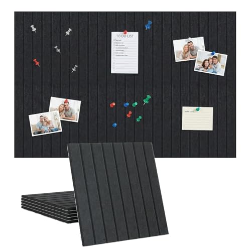 Navellon Large Splicing Felt Bulletin Board Cork Board Alternative 36" x 24" Felt Pin Board for Home Office Classroom Wall Decor Felt Wall Panel with Pushpins Adhesive Tabs(Fine-Stripe 6 Pack, Black)
