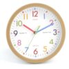 Nbdeal 8inch Learning Clock for Kids, Teaching Analog Clock, Colorful Bedroom Wall & Desk Dual-use Clock, Wood Grain Color ET-H2006