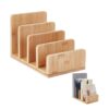 NBEADS 4-Compartment Wooden Desk Mail Organizer, Book Desk Organizer Wood File Paper Letter Holder for Letter Envelope Filing Cell Phone Document Storage,9.84x5.91x6.3 Inch
