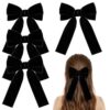 NCMAMA 4PCS Black-A Velvet Hair Bows for Girls, Long Tail Alligator Clips