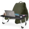 Nestl Reading Pillow with Portable Laptop Lap Desk - Shredded Memory Foam Back Support Pillow for Sitting Up in Bed and Couch Rest Pillows with Arms, Bed Tray Table with Foldable Legs, Olive Green