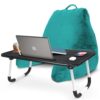 Nestl Reading Pillow with Portable Laptop Lap Desk - Shredded Memory Foam Back Support Pillow for Sitting Up in Bed and Couch Rest Pillows with Arms, Bed Tray Table with Foldable Legs, Teal
