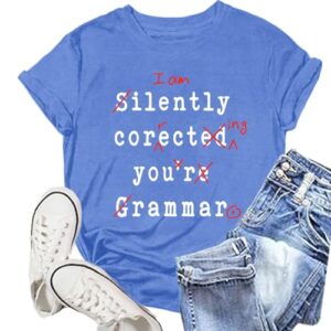 NEWKA Womens English Teacher Shirts Teaching T-Shirt Grammar Teacher Life Tee Top