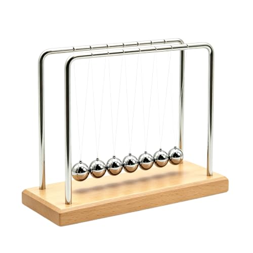 Newtons Cradle Balance Pendulum Balls, Swinging Kinetic Balls with Beech Base, Science Physics Educational Learning Tool, Office Home Creative Decoration, Stress Relief Fidget Desk Toy (Large)
