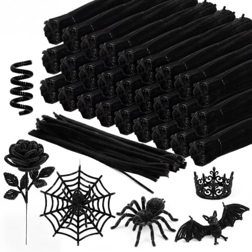 Newwiee 1000 Pcs Pipe Cleaners Bulk Chenille Stems Fuzzy Sticks DIY Art Crafts Supplies Crafts Sticks Projects Creative Decoration Birthday Graduation Party Favor(Black)