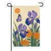 NGZ Iris Butterfly Sunset Garden Flag 12x18 Inch Linen for Spring