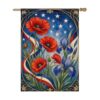 NGZ Patriotic Poppy Iris Garden Flag 28X40 Inch Linen for Honor
