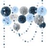 NICROLANDEE Dusty Blue Wedding Decorations 15 PCS Tissue Pom Poms Garland