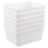Nihenok 6-Pack Plastic Woven Storage Baskets, Kitchen Organizer Basket with Handles, Organizing Bin for Barthroom, Pantry, Classroom, Office, White