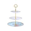 NIKAIDD Cupcake Stand 3-Tier Cake Stand with Metal Handles Ceramic Dessert Table Detachable Cupcake Display Stand Afternoon Tea Pastry Serving Tray Dessert Display Plate