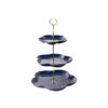 NIKAIDD Cupcake Stand 3 Tier Ceramic Cake Stand Metal Cupcake Holder Round Dessert Display Plate Dessert Stand for Kids Birthday Tea Party Wedding Dessert Display Plate (Blue B)