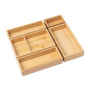 Ninebendstreams Bamboo Drawer Organizer Set, 5 Piece
