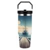 NLLZZ 30oz Stainless Steel Vacuum Insulated Tumbler, Boat Seascape Theme Travel Coffee Mug with Handle Straw Lid, Double-Wall Portable Water Bottle for Car Cup Holder, Home Outdoor