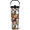 nmbnswo 30 oz Halloween Tumbler with Lid and Straw, Ghost Flower Tumbler Insulated Coffee Travel Mugs Cup Water Bottle Cute Halloween Gifts for Women Girls