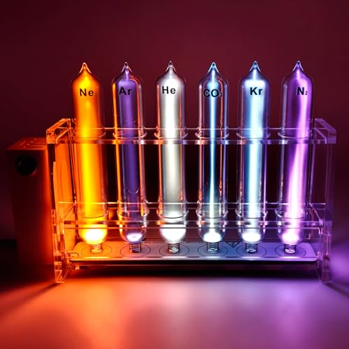 Noble Gas Tubes, Rare Gas Glass Tubes with Exciter, 99.999% Purity He Ne Ar Kr Xe Luminous Element Collection for Science Display, Chemistry Teaching, Lab Collection and Gifts