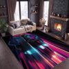 Non-Slip 4' x 6' Area Rug with Cool Racing Car Theme, Washable Non-Slip Living Room Rug, Home Decor Indoor Carpet for Game Room Classroom Laundry 80s Synthwave
