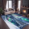 Non-Slip 8' x 10' Area Rug with Aurora Borealis Dreamy Starry Sky Theme, Washable Non-Slip Living Room Rug, Home Decor Indoor Carpet for Game Room Classroom Laundry