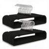 Non-Slip Velvet Hangers, 50-Pack Slim Space-Saving Clothes Hangers - 360° Swivel Silver Hooks - Heavy-Duty Notched Suit/Coat/Pants Hangers for Closet Organization - Black