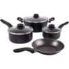Non-Stick Cookware Set 7-Piece, Aluminum Pots and Pans with Stay-Cool Handles, Versatile for Sautéing, Simmering, Frying, Stackable Design Saves Cabinet Space，black