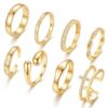 Non Tarnish Chunky Gold Rings for Women, 14K Gold Plated Dainty Stackable Cross Cubic Zirconia Ring Set, Knuckle Stacking Pinky Thumb Ring Statement Wedding Bands Jewelry Size 4.5-10 (Gold-diamond cross, 7.5-8.5)