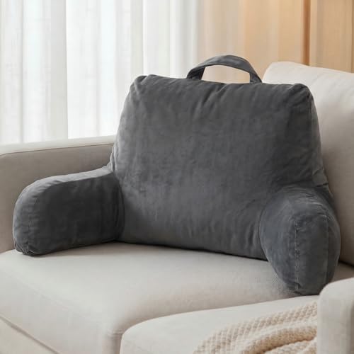 NOONTIDE Reading Pillow for Sitting up in Bed and Couch,Large Back Pillow for Adult & Teens with Soft Adjustable Neck Roll Backrest Pillow,Washable Cover,Watching TV/Gaming/Relaxing(Darkgrey)