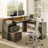 NORDEVERRA 60" L Shaped Desk with Lift-Top and Power Outlet,Grey