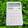 NSUQOA 12 Digit Desk Calculator Large Buttons Financial Business Accounting Tool White Big Battery and Solar Power(E)