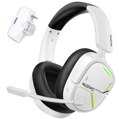 NUBWO 2.4Ghz Wireless Gaming Headset for Xbox Series X|S, Xbox One, Anti-Interference & Low Latency, 80Hr Battery, 3D Audio & Noise Canceling Mic, Foldable Bluetooth Gaming Headset for PC/Laptop White
