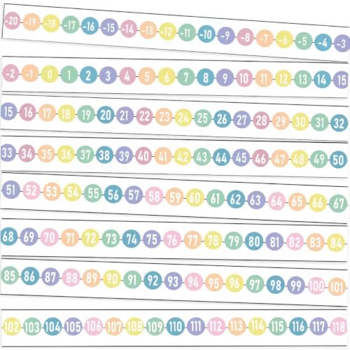 Number Line for Classroom Wall -20 to 120 Bulletin Board Border for Classroom Wall Decoration 32.5ft 1 Roll Math Classes Decor (Pastel)