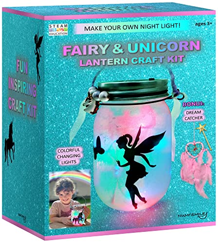 NUMI'SMILE Unicorn & Fairy Lantern Night Light Jar Craft Kit, DIY Arts and Crafts for Girls Ages 3 4 5 6 7 8-12 Years, Unicorn Toys Fairy Gift for Little Girls