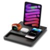 NYTSTND Quad Tray 4-in-1 Charging Station, Full-Grain Leather & Wood, Qi-Compatible Devices. USB-C Connectivity, Elegant Design, Fast Charging, Charges Phone, Earbuds, Smart Watch, iPad (Black)